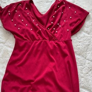 Fuchsia Pearl-Embellished V-Neck Dress